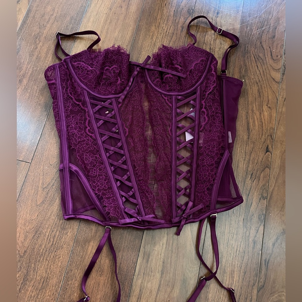 New with tags purple lingerie corset with garter straps